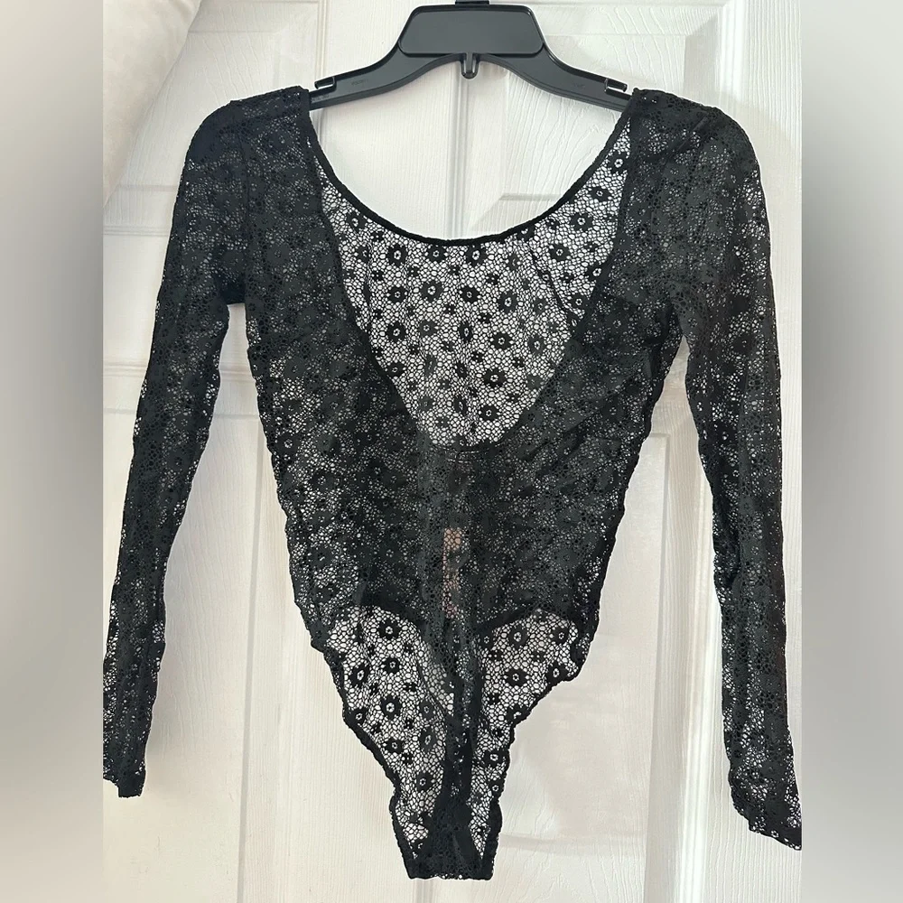 Victoria's Secret Long Sleeves XS/S Black Lace Teddy Bodysuit